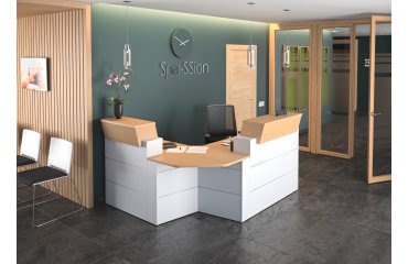 Reception bench corner model L 203 x D 163 cm Quadri oak