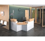 Banque d'accueil d'angle compacte L 203 x P 163 cm Quadri chêne