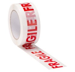 Ruban adhésif d'emballage Polypropylène blanc imprimé "Fragile", 45 µ, 50 mm x 66 m
