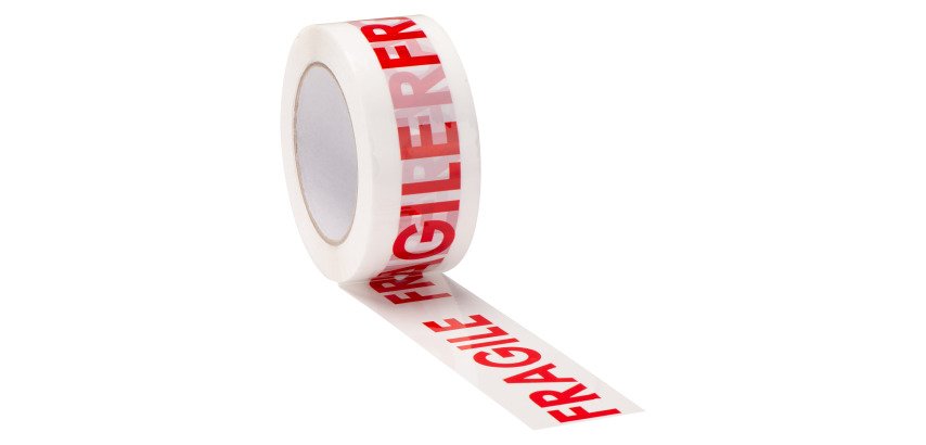 Ruban adhésif d'emballage Polypropylène blanc imprimé "Fragile", 45 µ, 50 mm x 66 m