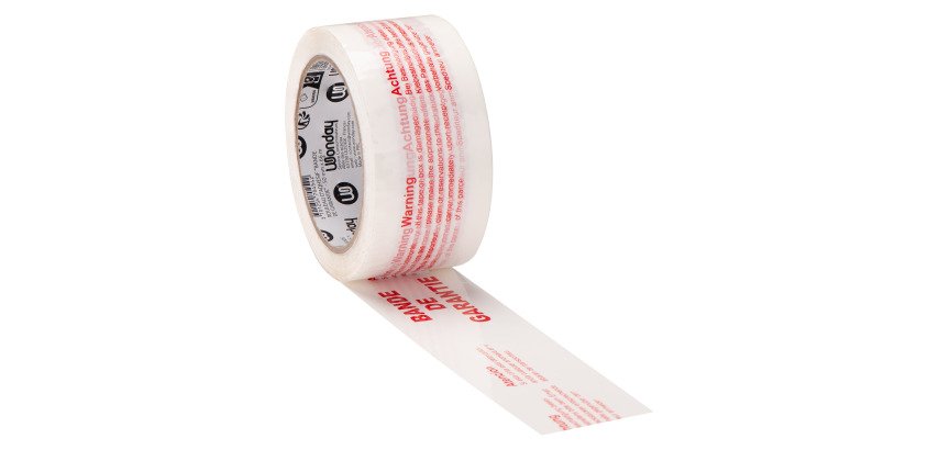 White Polypropylene packing adhesive tape, printed "Security tape", 45 µ, 50 mm x 66 m