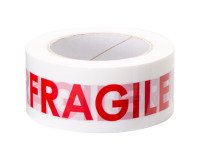 Packaging adhesive tape white printed "Fragile" Polypropylene , 45 µ, 50 mm x 66 m