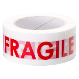 Verpakkingstape wit polypropyleen bedrukking 'Fragile' 25 micron 50 mm x 66 m