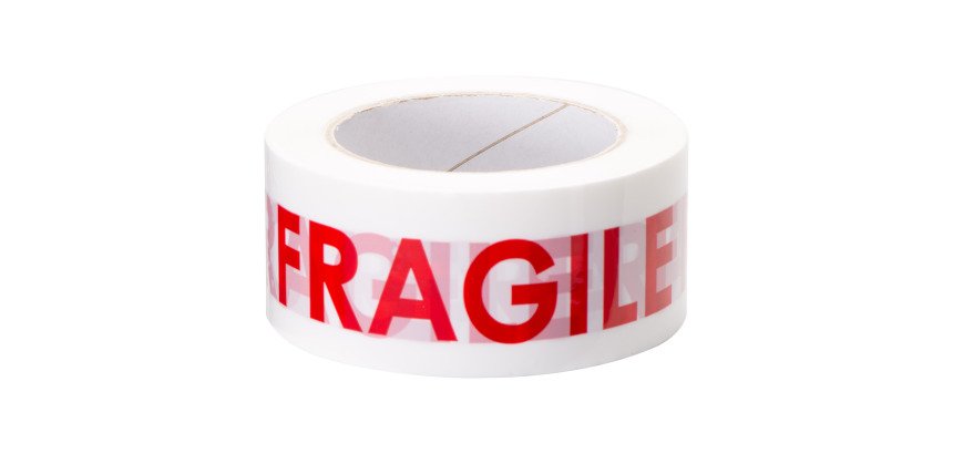 Ruban adhésif d'emballage Polypropylène blanc imprimé "Fragile", 45 microns, 50 mm x 66 m