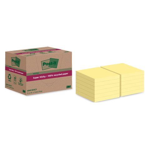 Gerecycleerce notes pastelgeel Super Sticky Post-it - blok van 70 vellen