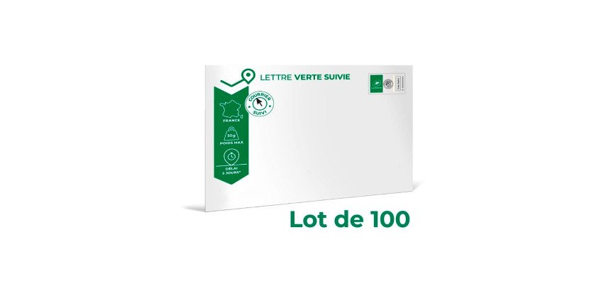 Enveloppe Prêt à poster Lettre Verte Suivie - Paquet de 100