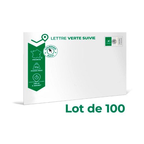 Enveloppe Prêt à poster Lettre Verte Suivie - Paquet de 100