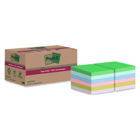 Gerecycleerde notes kleuren Super Sticky Post-it - blok van 70 vellen