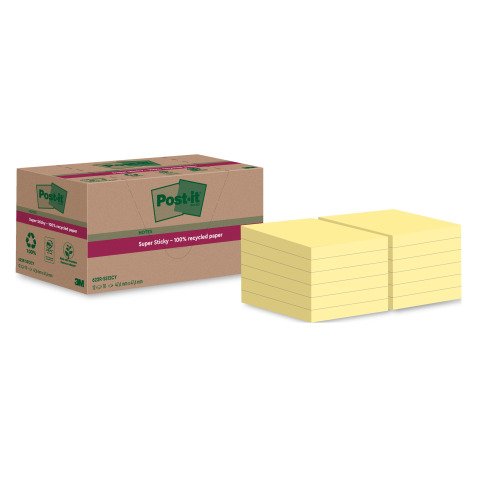 Sticky Recycled Yellow Pastel Super Sticky Post-it Notes - 70 Sheets Block