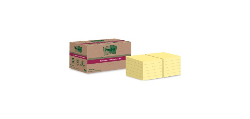 Notes recyclées jaunes pastel Super Sticky Post-it - bloc de 70 feuilles