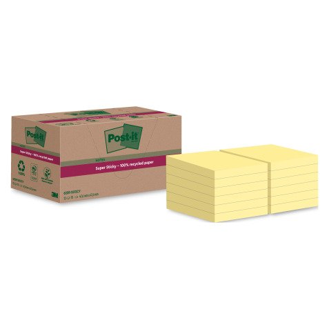 Notes recyclées jaunes pastel Super Sticky Post-it - bloc de 70 feuilles