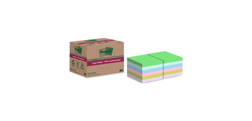 Super Sticky Post-it Recycled Color Repositionable Notes - 70-sheet block