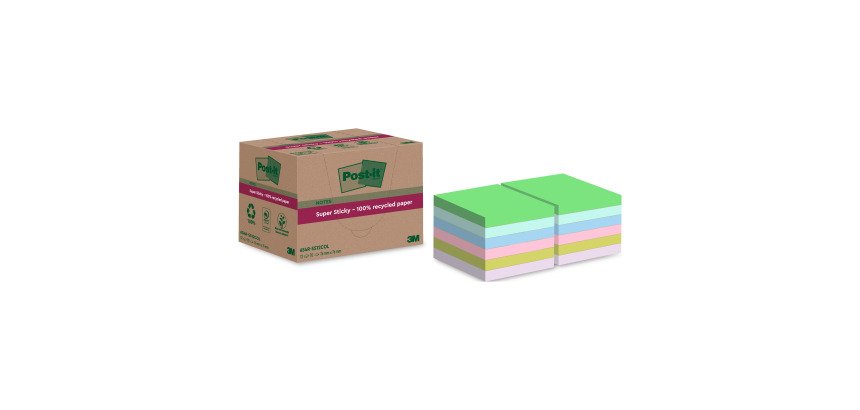 Notes recyclées couleurs Super Sticky Post-it - bloc de 70 feuilles