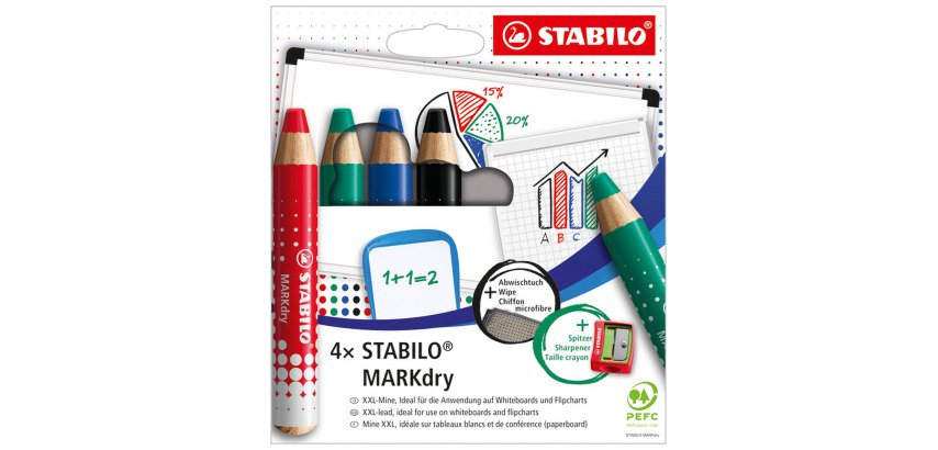Droog uitwisbaar markeerpotlood STABILO MARKdry - etui van 4 stuks