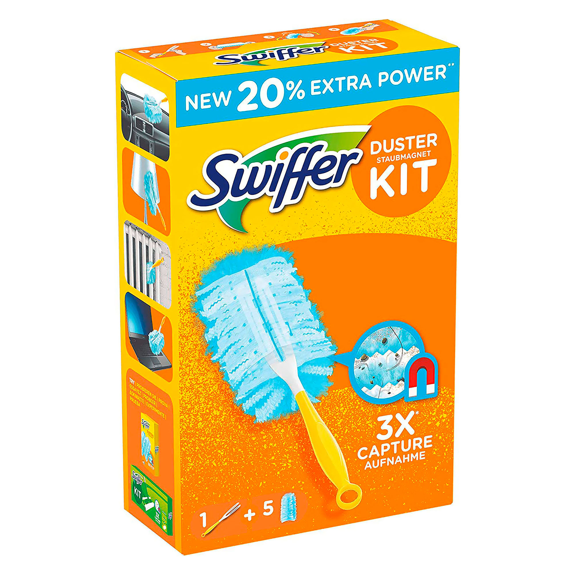 Swiffer - Swiffer Attrape & Retient Kit De Dépoussiérage (1 Manche Et 4  Recharges)