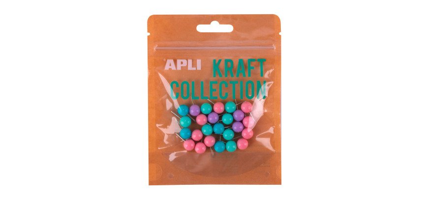 Agujas de señalizar push pins de colores surtidos Kraft Collection Apli - Bolsa de 25