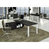 Scrivania managerale Florida l 225 x p 90 x h 74 cm piano nero venato con gambe metal bianco lucido a sezione quadrata