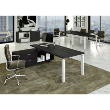 Scrivania manageriale Florida 195cm nero venato 4 gambe bianco lucido