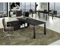 Florida managerial desk, 90 x 74 cm high, with reversible supporting service unit with 4 square-section steel legs