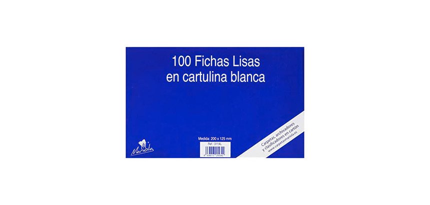 Pack 100 fichas lisas Mariola Nº1 65x95 mm