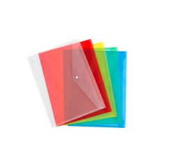 Buste con bottone A3 in polipropilene trasparente 5 pezzi colori assortiti