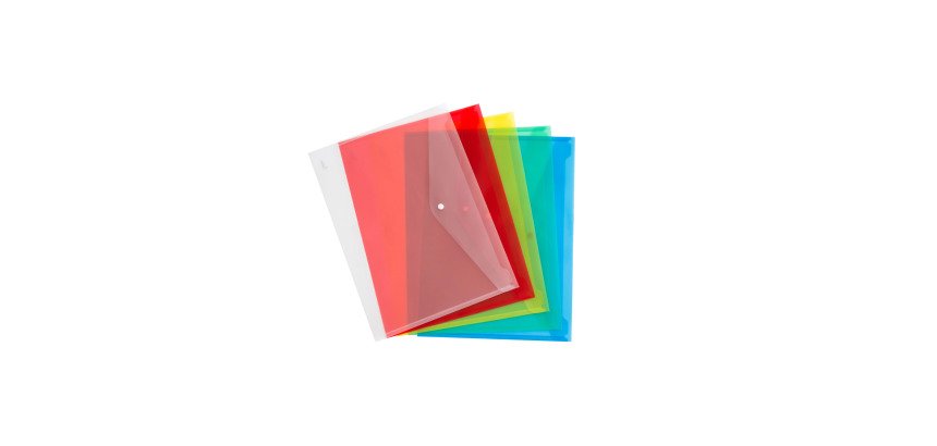 Buste con bottone A3 in polipropilene trasparente 5 pezzi colori assortiti