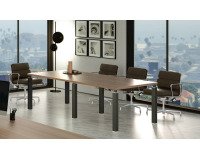 Tavolo riunione 4 gambe in metallo a sezione quadrata colore nero Florida 4 l 220 x p 100 x h 74 cm colore noce