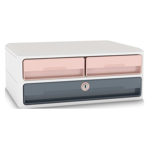 Módulo archivador de 3 cajones Cep MoovUp con cerradura y tiradores color rosa