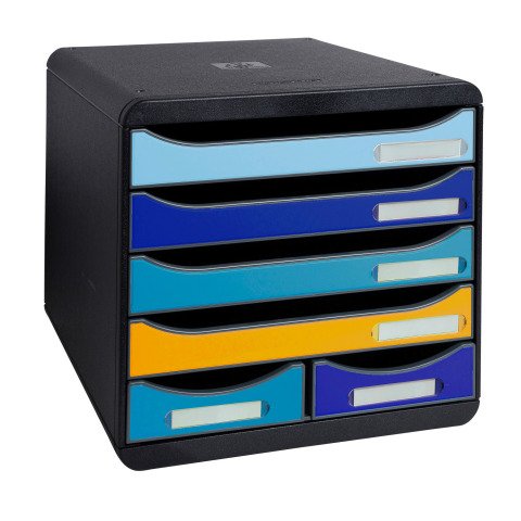 Módulo de almacenamiento de 6 cajones Exacompta Big Box Maxi negro/azul/azafrán