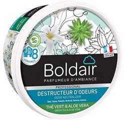 Pack 2 pots de désodorisant gel Boldair destructeur d'odeurs Thé vert et aloé véra 300 g + 1 OFFERT