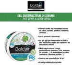 Pack 2 pots de désodorisant gel Boldair destructeur d'odeurs Thé vert et aloé véra 300 g + 1 OFFERT