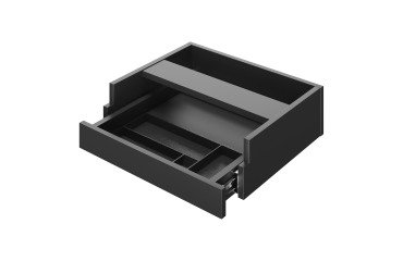 Drawer with penholder for return and glass top desk Onyx