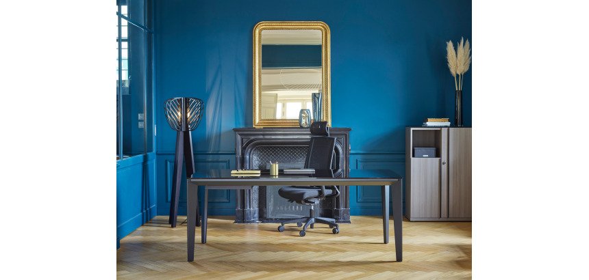 Bureau droit Direction E-Motion L 190 cm plateau verre