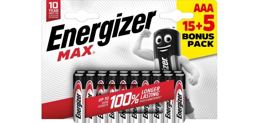 Pile alcaline Energizer Max AAA lr6 2550 mah alcalino 1.5 v 20 unità Ministilo
