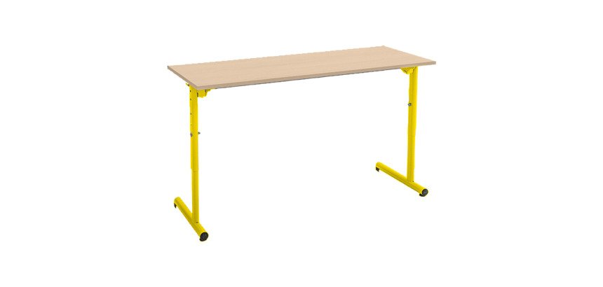 School table with 2 seats SYLLAB L.130 cm, adjustable height beech tabletop, size 4 to 6 for elementary school to high school