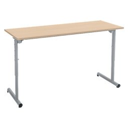 Table scolaire 2 places SYLLAB L.130 cm plateau hêtre réglable en hauteur, taille 4 à 6 pour CP à Lycée