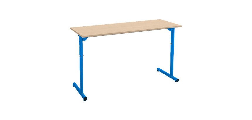 Table scolaire 2 places SYLLAB L.130 cm plateau hêtre réglable en hauteur, taille 4 à 6 pour CP à Lycée