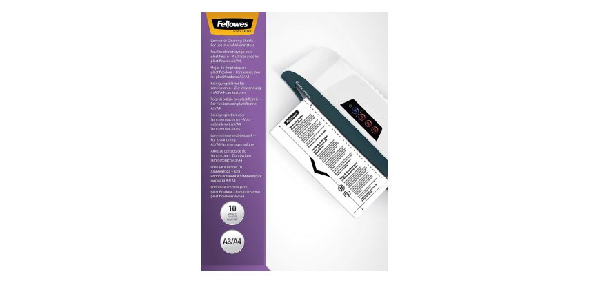 Pack 10 hojas Limpieza A4 para plastificadora Fellowes