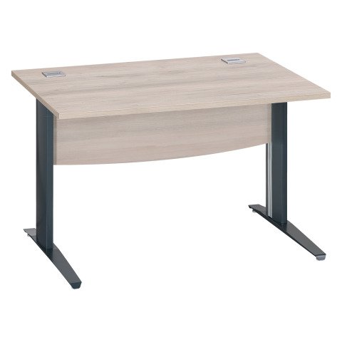 Mesa recta roble gris patas metálicas "L" antracita Excellens 120 cm con panel de fondo