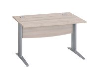 Mesa recta roble gris patas metálicas "L" aluminio Excellens 120 cm con panel de fondo