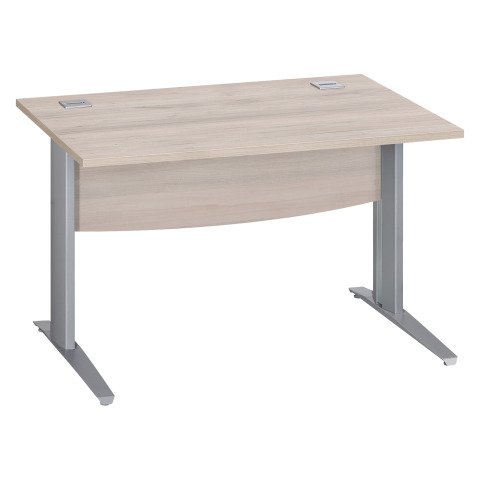 Mesa recta roble gris patas metálicas "L" aluminio Excellens 120 cm con panel de fondo