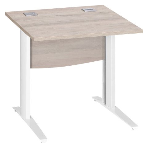 Mesa recta roble gris patas metálicas "L" blanco Excellens 80 cm con panel de fondo