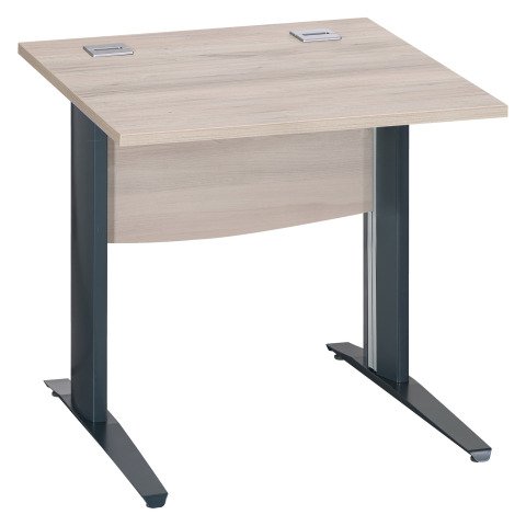 Mesa recta roble gris patas metálicas "L" antracita Excellens 80 cm con panel de fondo