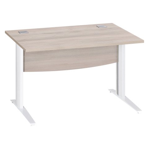 Mesa recta roble gris patas metálicas "L" blanco Excellens 120 cm con panel de fondo
