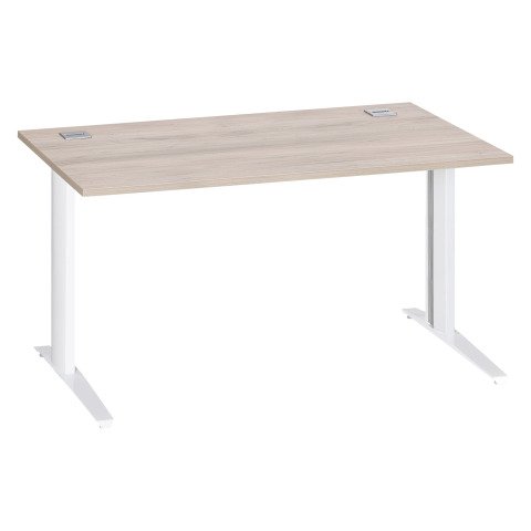 Mesa recta roble gris patas metálicas "L" blanco Excellens 140 cm