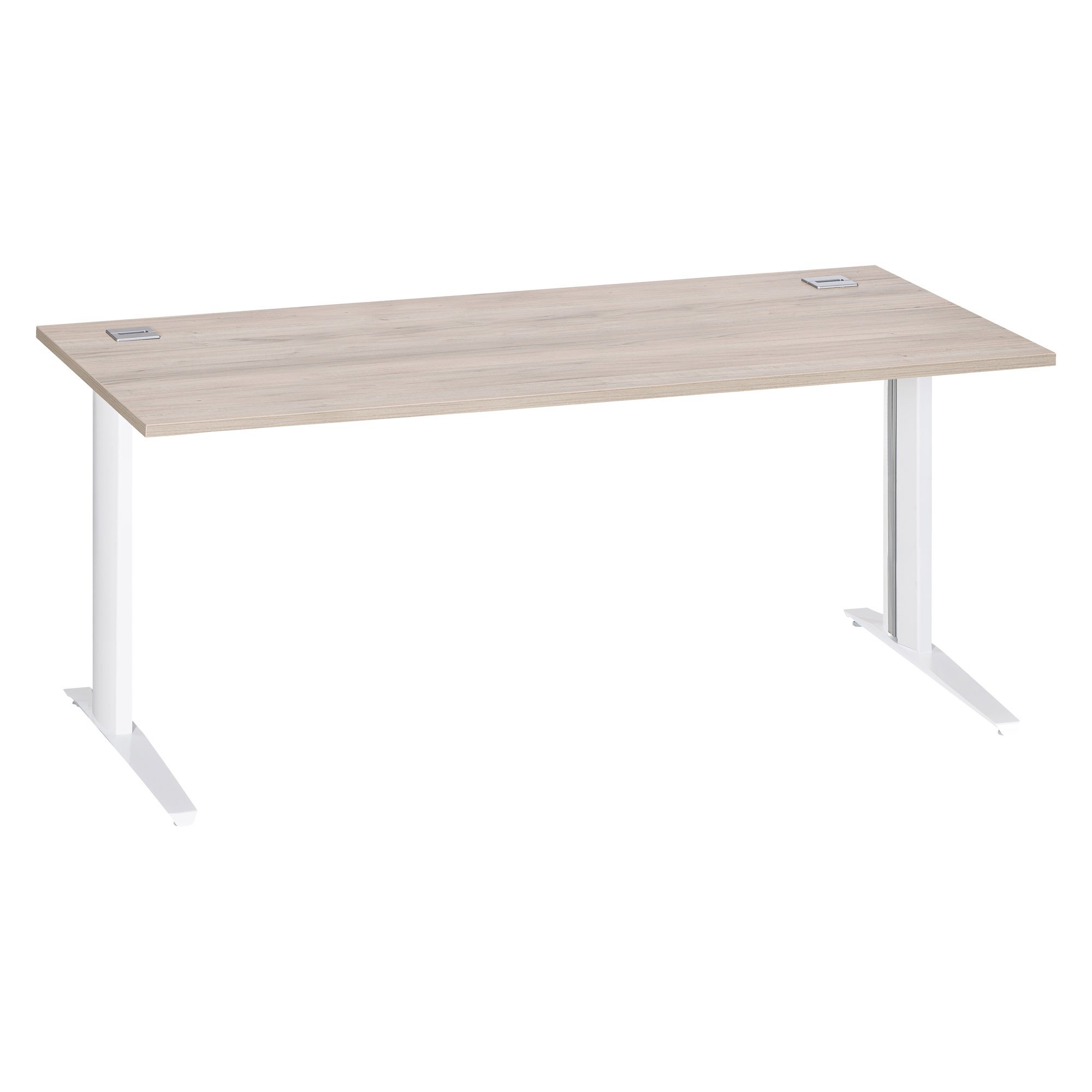 Bureau droit chêne gris L 180 cm piètement métal plus Essens
