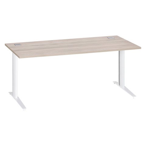 Mesa recta roble gris patas metálicas "L" blanco Excellens 180 cm