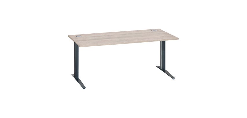 Bureau droit chêne gris L 180 cm piètement métal plus Essens