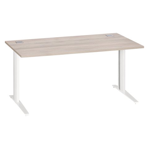 Mesa recta roble gris patas metálicas "L" blanco Excellens 160 cm