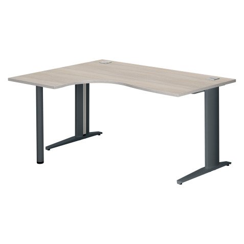 Bureau compact chêne gris L 160 cm retour à gauche piètement métal Plus Essens